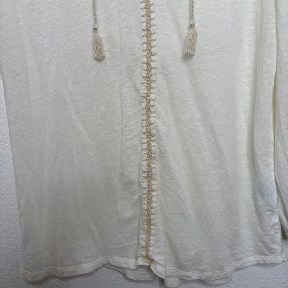 J.McLaughlin Linen Blend Boho Whipstitch Tassel Tie Blouse Ivory Cream Womens M - Picture 5 of 8